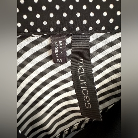 Maurices Black & White Sheer Sleeveless Button-Up with Polka Dots & Stripes - Picture 6 of 6